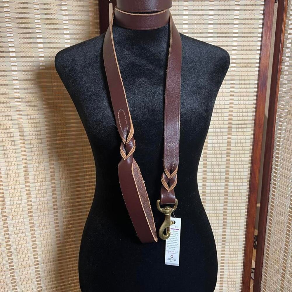 New Scott Pet Leather Dog Leash Brown Brass Snap 6ft